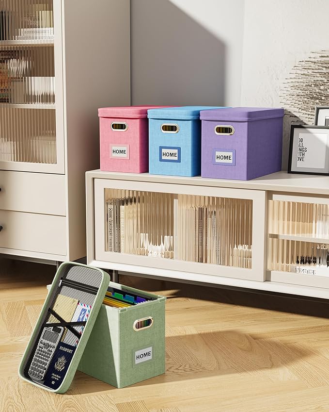 Oterri File Organizer Box with Lid, Hanging Filing File Box with Mesh Pocket - Image 7