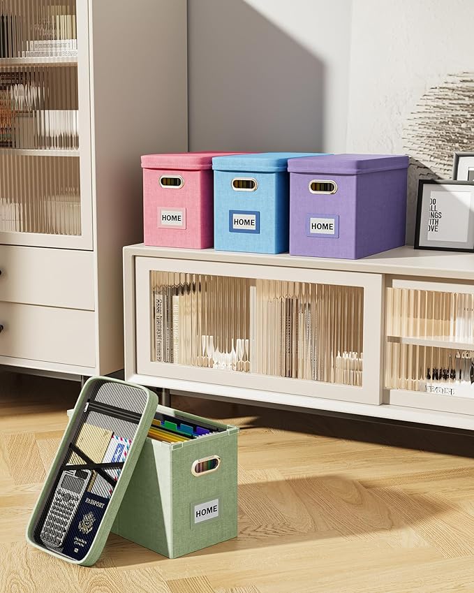 Oterri File Organizer Box with Lid, Hanging Filing File Box with Mesh Pocket - Image 7