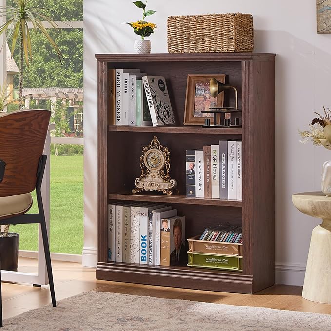 RWYHG 43" Walnut Tall Bookshelf Set of 3, 3-Tier Thick Wooden Book Shelf - Image 2