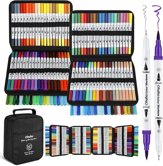 Ohuhu Markers for Adult Coloring Books No Bleeding 160 Colors Water-based Dual by Ohuhu