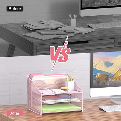 Samstar Pink Desk File Organizer, Mesh Letter File Folder Holder - Image 6