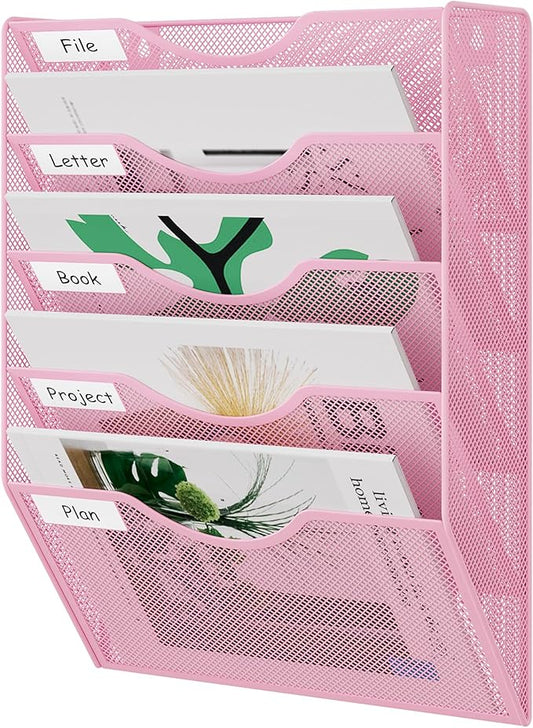 EasyPAG 5 Pocket Mesh Wall File Organizer, Hanging Paper Folder Holder by EasyPAG