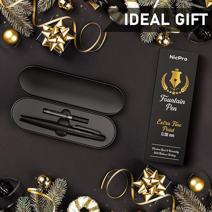 Nicpro Fountain Pen Set with Box, Classic Black Fancy Pen with Converter - Image 9