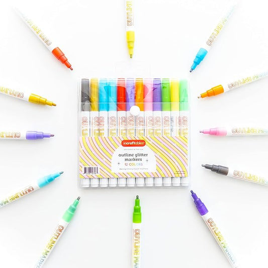 Incraftables Outline Glitter Markers – Metallic, Double Line Pens, Shimmer by Incraftables