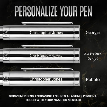 Scriveiner Personalized Silver Chrome Fountain Pen, Award Winning Luxury Pen - Image 2