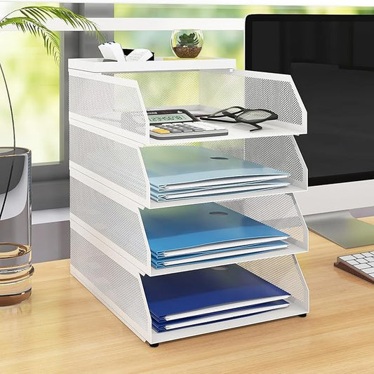 Natwind 4-Tier Stackable Paper Tray, Metal Mesh Desktop Organizer, Paper Sorter by Natwind