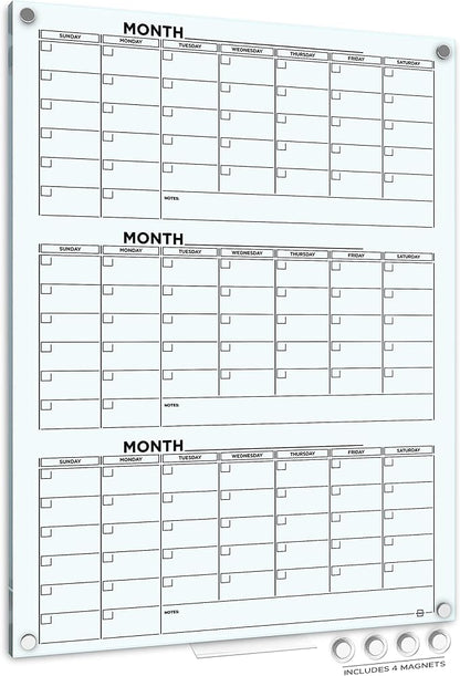 Glass Whiteboard Calendar 34x46” Quarterly Planner White Board Dry Erase Board by Scribbledo
