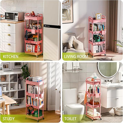 Sorgion 4 Tier Rolling Cart Organizer, Art Craft Diaper Bedside Snack Laundry - Image 6
