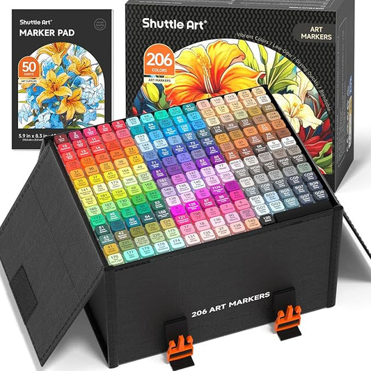 Shuttle Art 206 Colors Alcohol Markers, 204 Colors Dual Tip Art Marker Set Plus by ShuttleArt