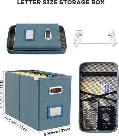 Oterri File Organizer Box with Lid, Hanging Filing File Box with Mesh Pocket - Image 2