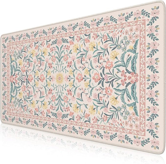 iCasso Pink Floral Desk Mat, Desk Pad, XXL Large Mouse Pad, Anti-Slip Big by iCasso