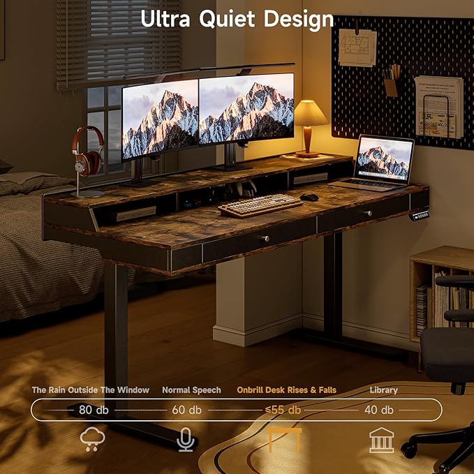 ONBRILL Standing Desk with Drawers, 55x23.6 Electric Stand Up Desk with Storage - Image 5