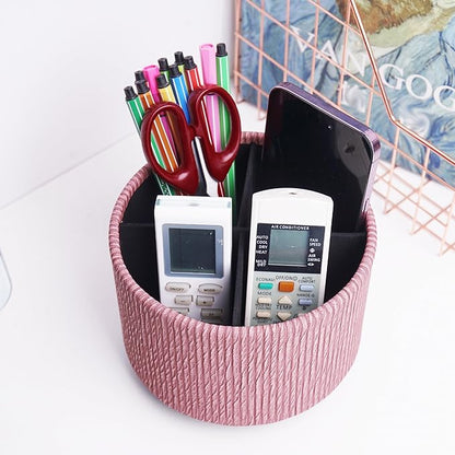 Hennaja Round Leather Art Supply Organizer, Remote Control Holder, 360 Degree - Image 6
