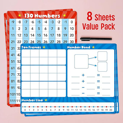 8 Packs Number Line Whiteboards Cards, Double Sided Dry Erase Board Writable - Image 2