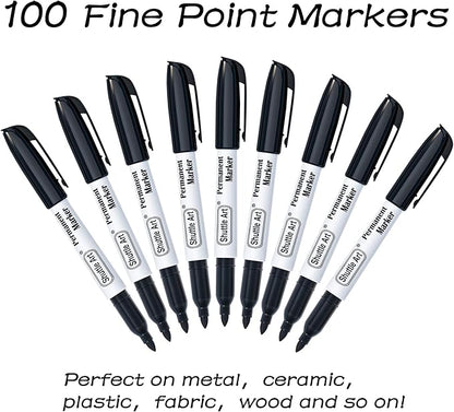Shuttle Art 100 Pack Black Permanent Markers, Fine Point Permanent Marker Pens - Image 2