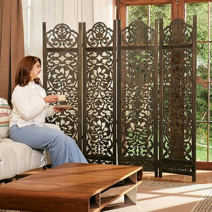 5.75Ft Room Divider Wood Screen, 33Lbs Durable MDF Carved Rustic Style Headboard - Image 8