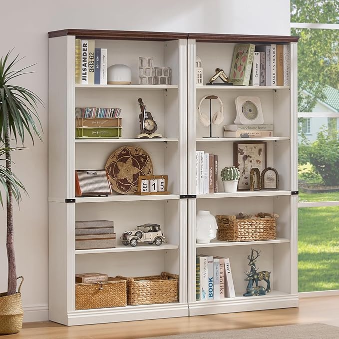 RWYHG 70" White Tall Bookshelf Set of 2, 5-Tier Thick Wooden Book Shelf by RWYHG