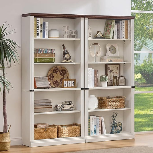 RWYHG 70" White Tall Bookshelf Set of 2, 5-Tier Thick Wooden Book Shelf by RWYHG