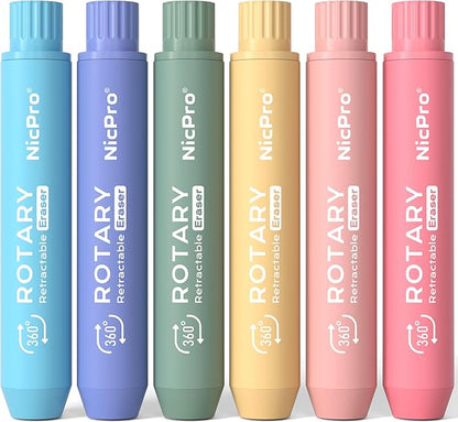 Nicpro 6 Pack Rotary Retractable Erasers, Soft TPE Twist Erasers in Cute by Nicpro