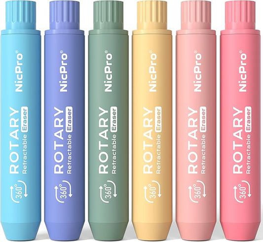 Nicpro 6 Pack Rotary Retractable Erasers, Soft TPE Twist Erasers in Cute by Nicpro