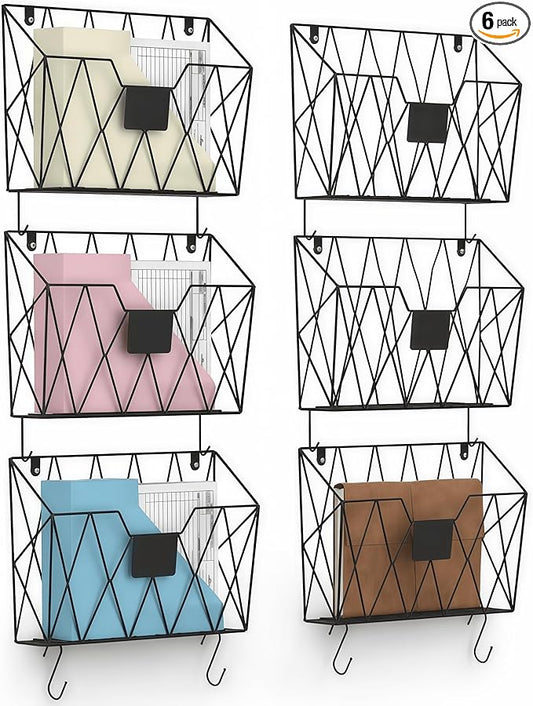 CADUKE 6 Pack Wall File Organizer, Metal Hanging Folder Holder Mail Magazine by CADUKE