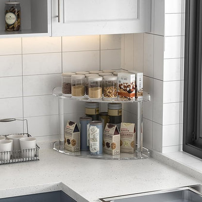 Sezanrpt 2 Tier Acrylic Corner Shelf Organizer Storage 9.5x9.5x8 Inch, - Image 6
