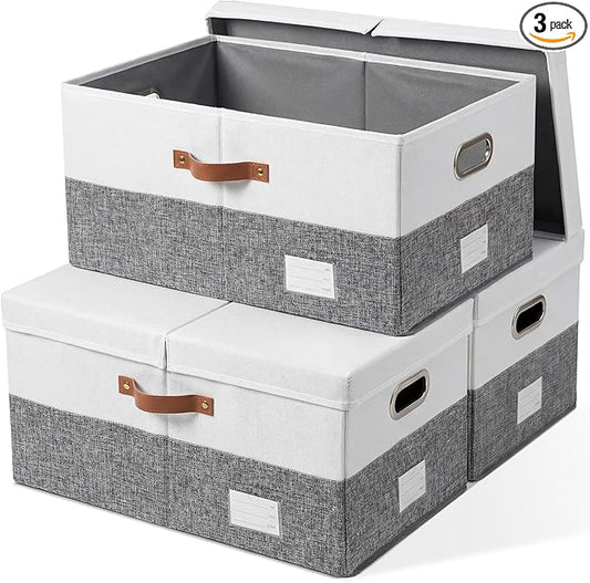 PRANDOM Storage Bins with Lids Linen Fabric Foldable Storage Boxes Organizer by Prandom
