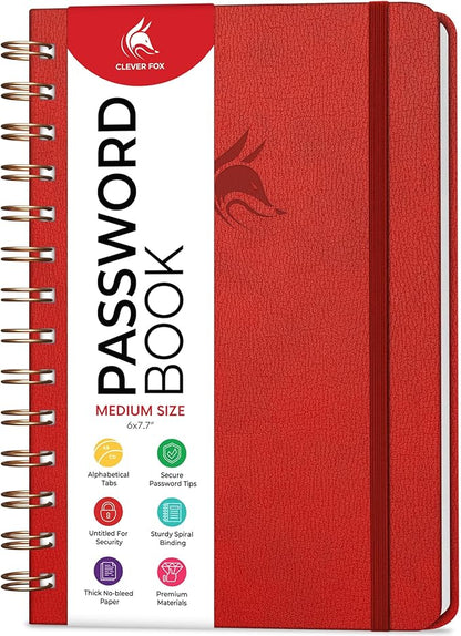 Clever Fox Password Book Spiral – Internet Address & Password Organizer by CleverFox