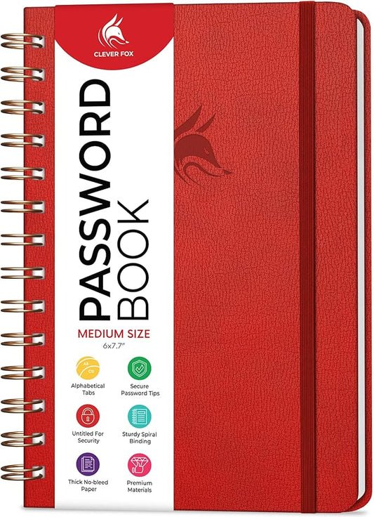Clever Fox Password Book Spiral – Internet Address & Password Organizer by CleverFox