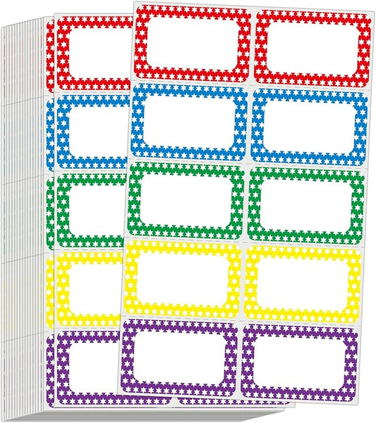 L LIKED 200 Name Tags Stickers, Colorful Star Border, 3.5" x 2.25" Name Labels by LLIKED