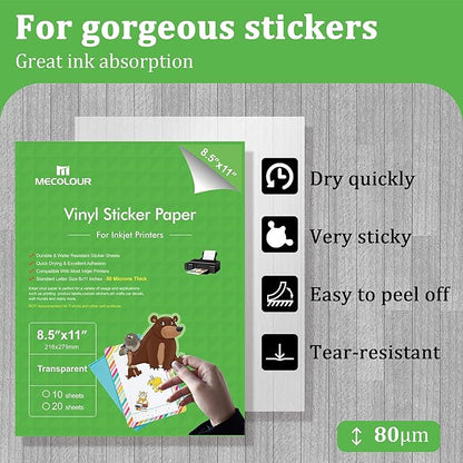 MECOLOUR Clear Sticker Paper Printable Vinyl - Image 2