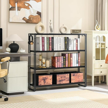HCHQHS Bookshelf, 4-Tier Industrial Bookcase, Freestanding Tall Bookshelves - Image 7