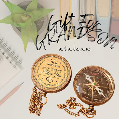 Gift for Grandson Brass Compass Engraved Quote | Memory Present to My Grandson - Image 4
