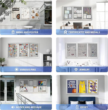 SWANCROWN Weather Resistant Enclosed Bulletin Board Gray Fabric Displays Boards - Image 8