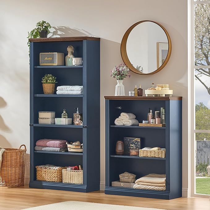 RWYHG 43" Blue Tall Bookshelf Set of 4, 3-Tier Thick Wooden Book Shelf - Image 4