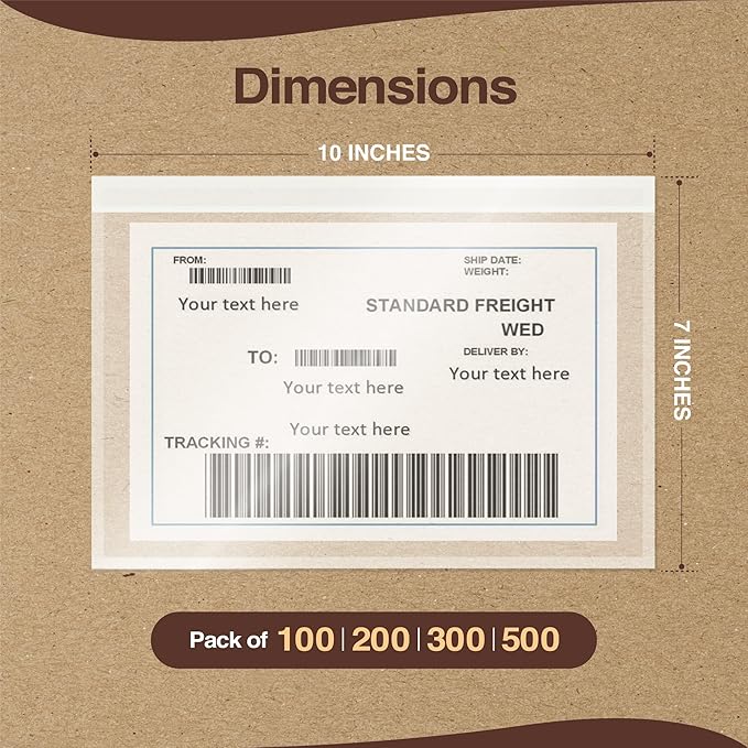 7x10 Shipping Label Sleeves 500 Pack-Strong Adhesive Back - Image 2