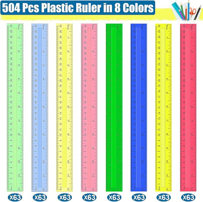 504 Pcs Rulers Bulk, 12 Inch Plastic Assorted Color Clear Rulers - Image 2