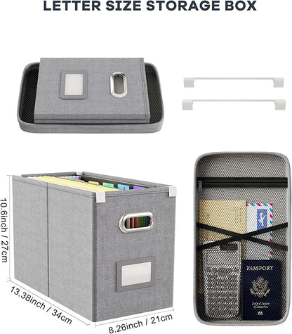 Oterri File Organizer Box with Lid, Hanging Filing File Box with Mesh Pocket - Image 2