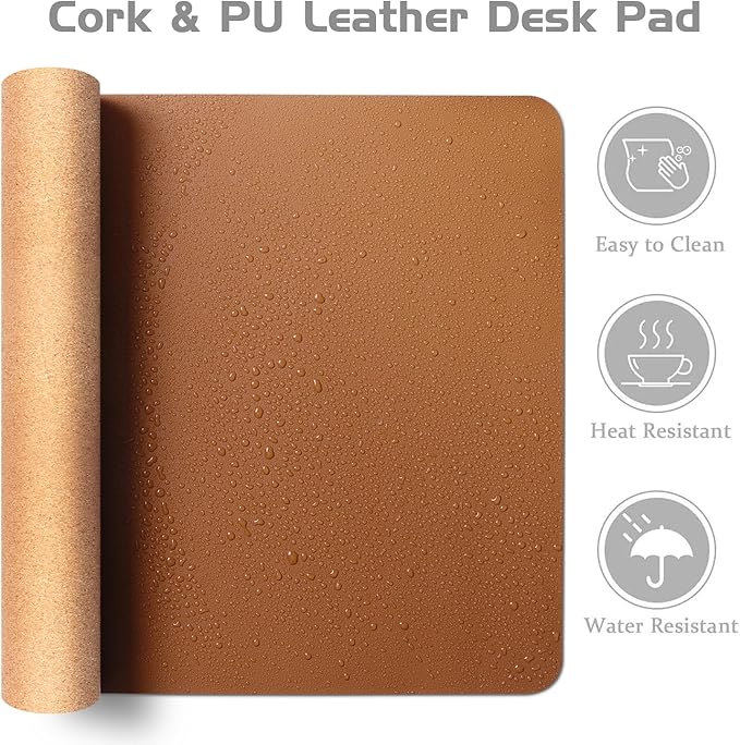 Aothia Double-Sided Desk Pad, 37.8"x17" Leather Desk Mat, Eco Cork Desk Pad - Image 3