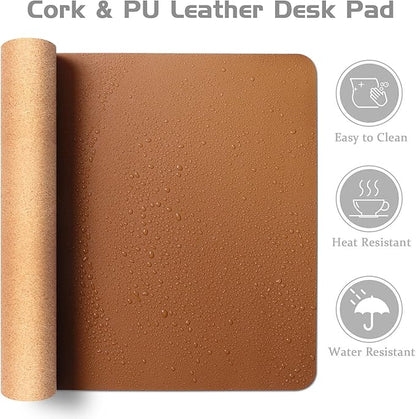 Aothia Double-Sided Desk Pad, Leather Desk Mat, Eco Cork Desk Pad Protector - Image 3