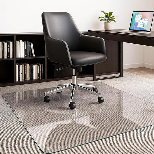 JAMBALAY 55″×46″ Tempered Glass Chair Mat, Heavy Duty Glass Office Floor Mat by JAMBALAY