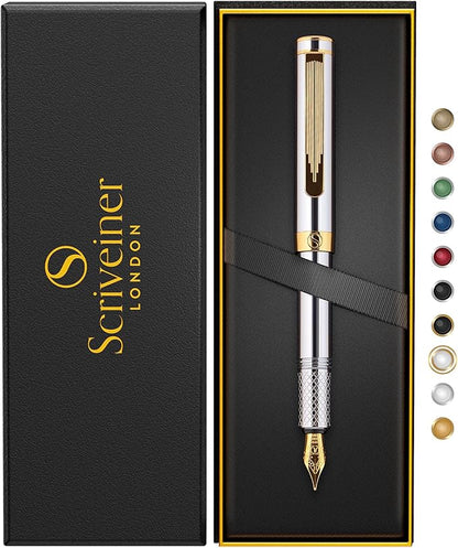Scriveiner Luxury EDC Fountain Pen, Stunning Silver Chrome Luxury Pen, Real - Image 9