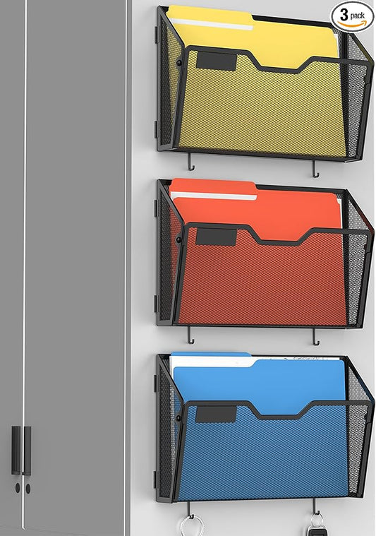Docnest 3 Pack Magnetic Wall Mounted File Holders, Mesh Letter Organizer by DocNest
