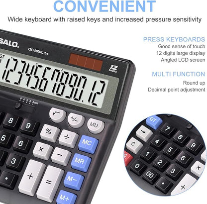 OSALO Desktop Calculator Extra Large Display 12 Digits Big Buttons Solar - Image 3