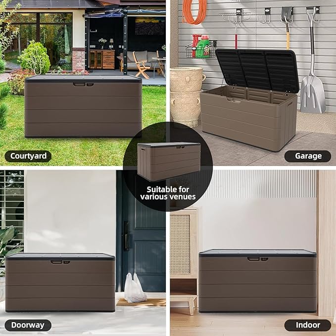 Decksplore 100 Gallon Plus Outdoor Storage Box Waterproof Lockable Resin Deck - Image 3