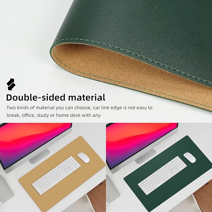 AFIING Dual-Sided Desk Pad, Natural Cork & PU Leather Large Mouse mats - Image 3