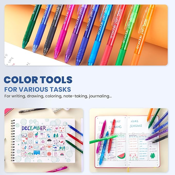 ParKoo 26 Colors Erasable Gel Pens, Retractable Erasable Pens Fine Point - Image 6
