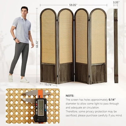 Asnefeli 4 Panel Room Divider Wall, Folding Privacy Screen, Foldable Wood - Image 3