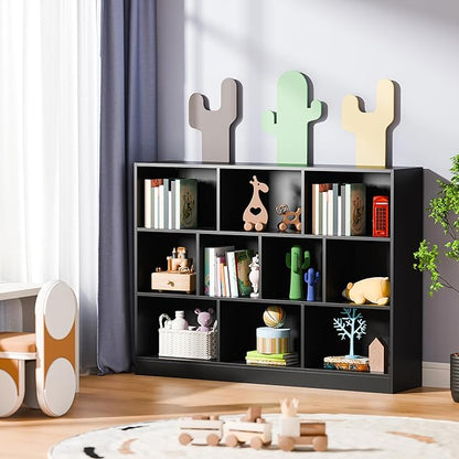 Cozy Castle Black Bookshelf, 3-Tier Open Shelf Bookcase, 10 Cube Storage - Image 6