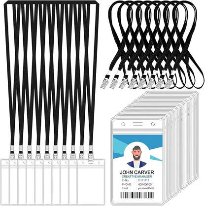 100 Pcs Clear Vertical Badge Id Card and 100 Pcs Lanyard, Reusable Lanyards by Orcielo